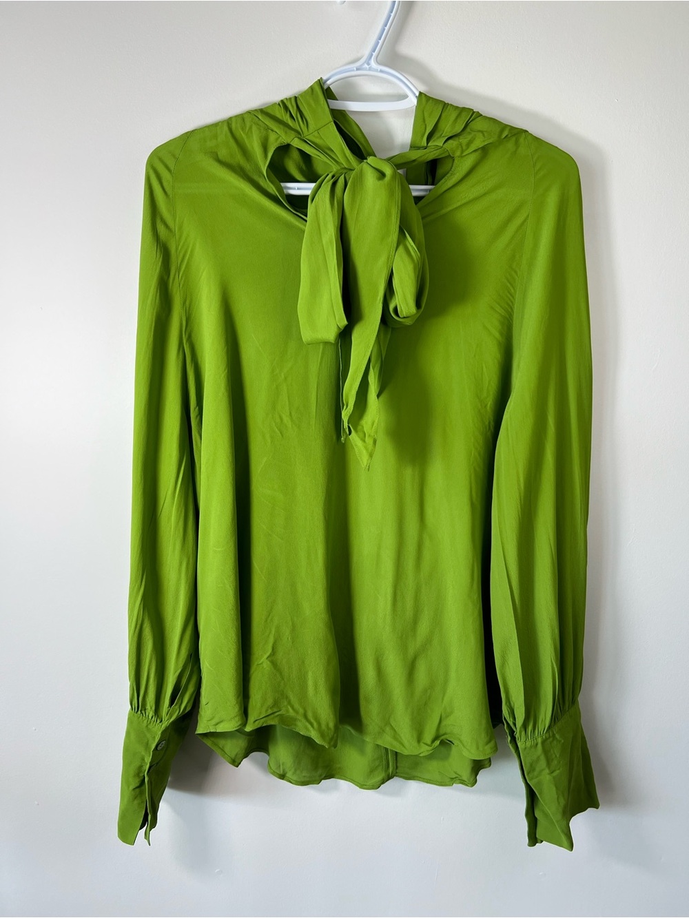 Zara Bright Lime Green Chic Contemporary Balloon-Sleeve Blouse Women’s Medium - Picture 8 of 12